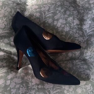 Yves Saint Laurent Black Heels with Gold and Blue Accents